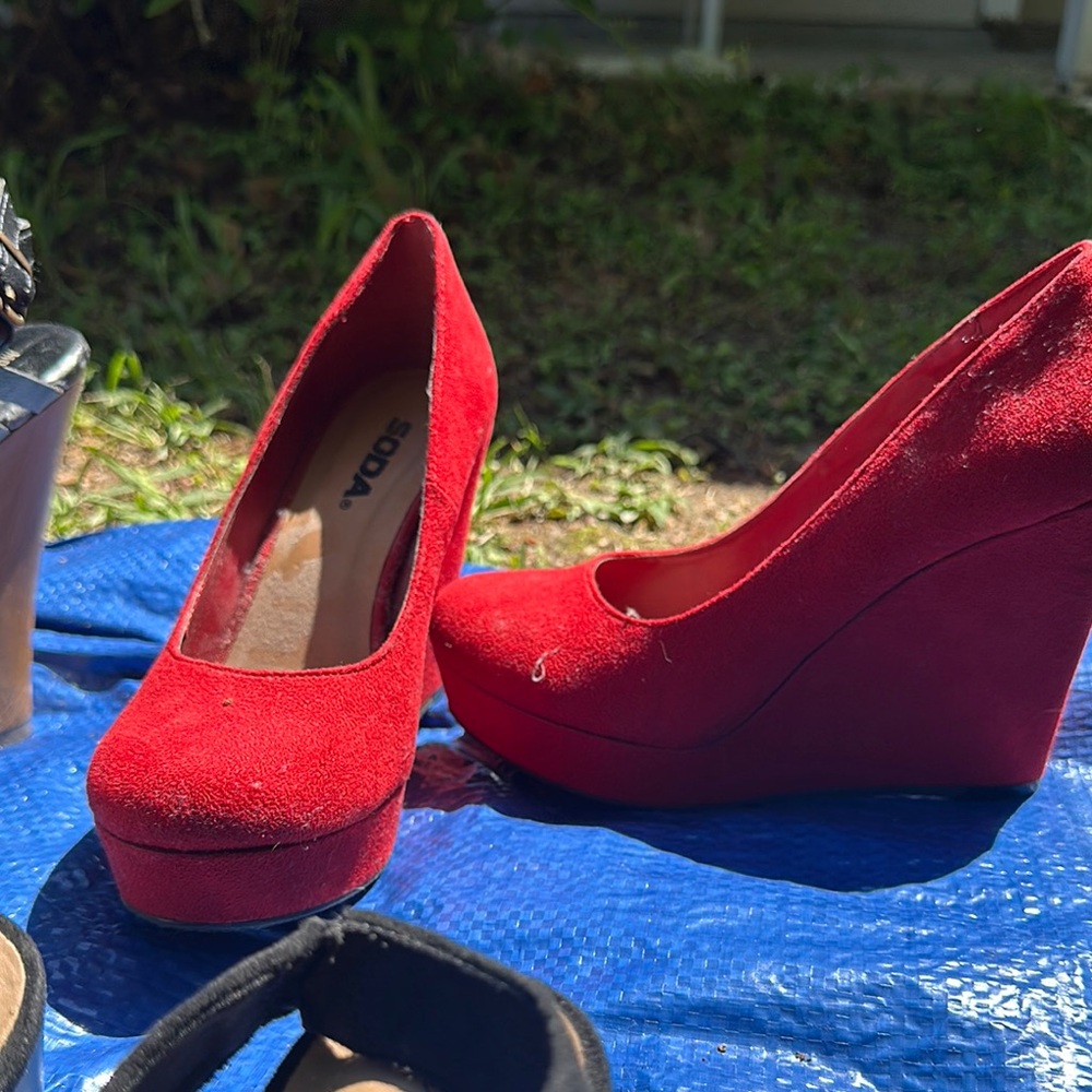 Soda Women's Red Wedge Heels
